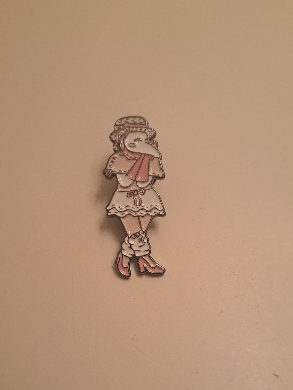 Cute Plague Doctor Girl Enamel Pin in Pink and White